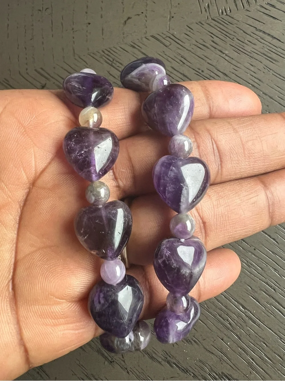 Dream amethyst heart bracelet 15mm SIZE 7.25’ ( ONE )